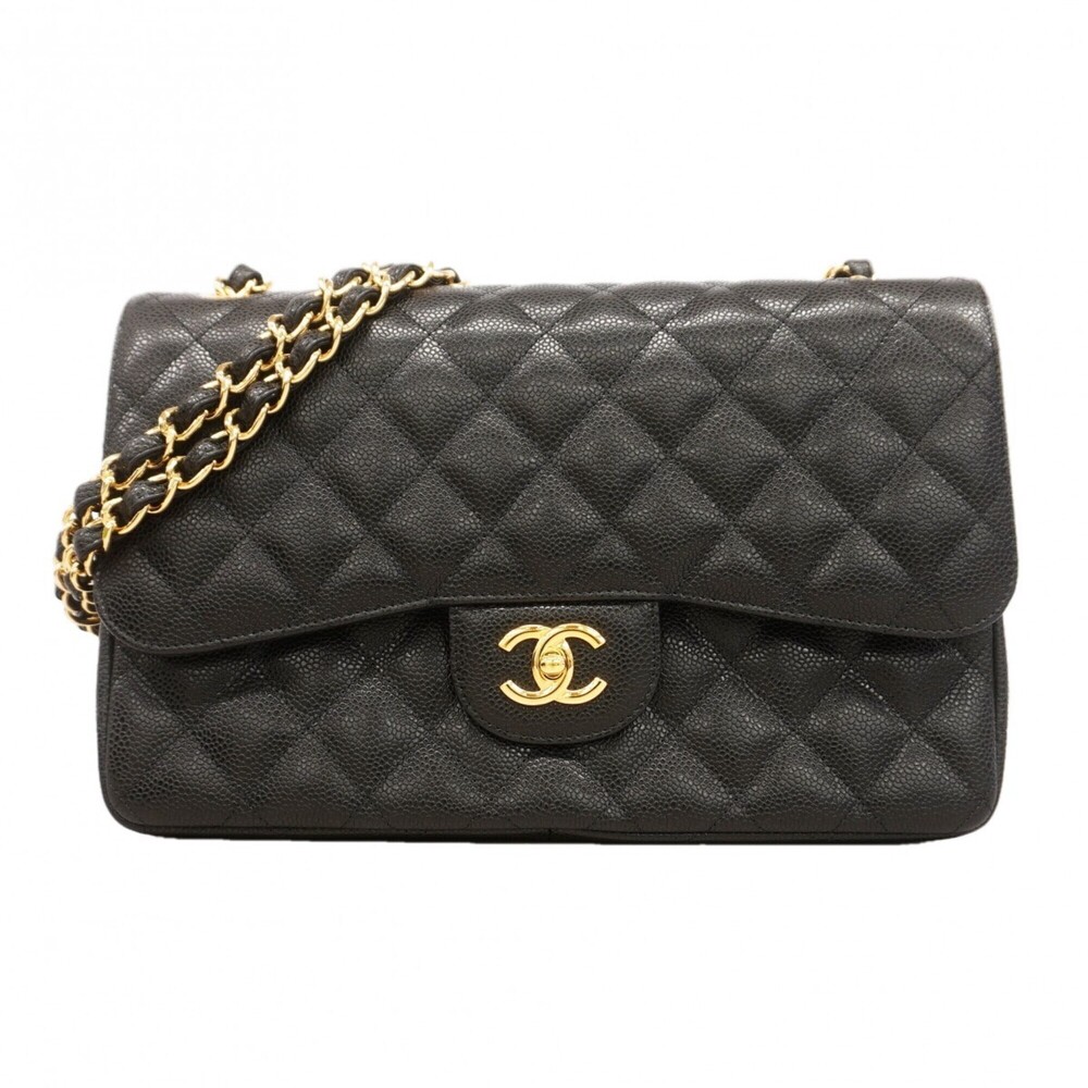Chanel Shoulder Bag, Large Matelassé, Double Flap, Chain, Caviar Leather, Bla...